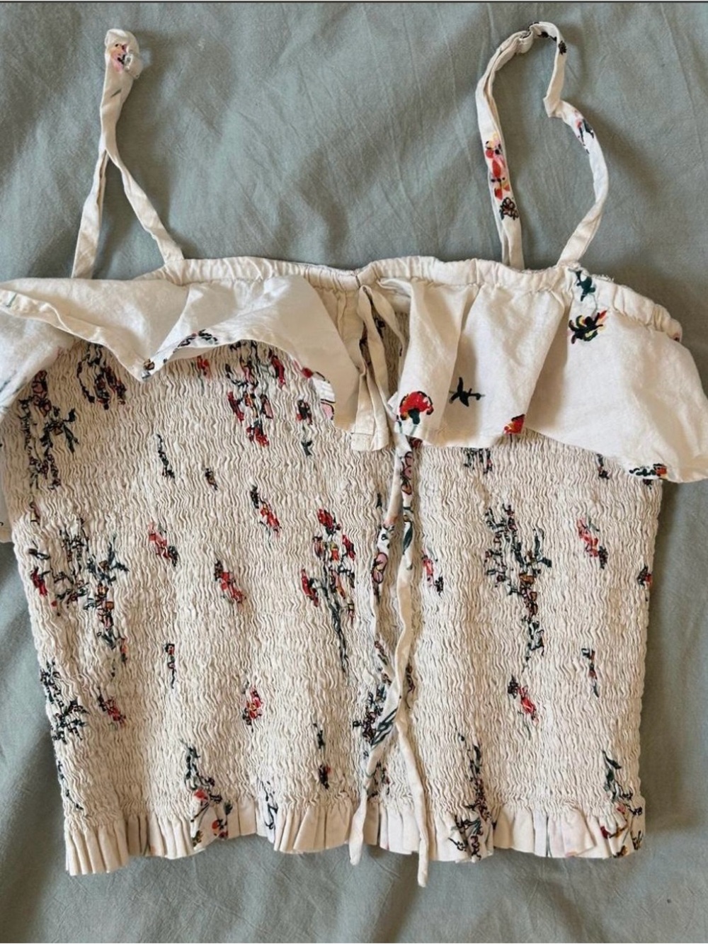 Cream Floral Fitted Tank Top